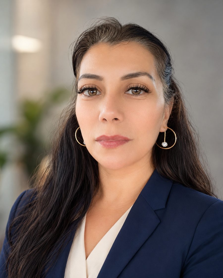Karina Cordova, founder of KI Cleaning Services, in a navy blazer
